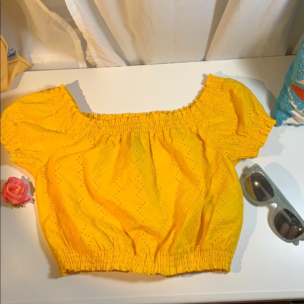 divided yellow crop top